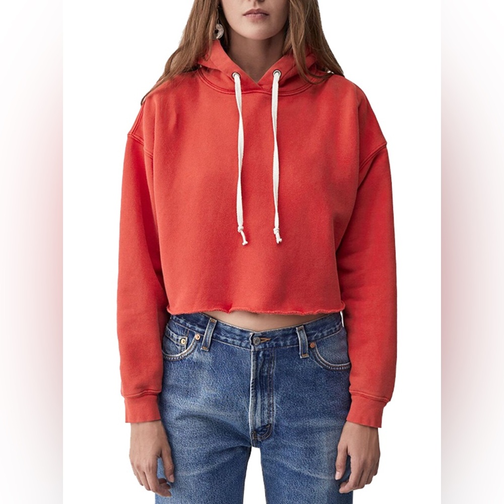 Re/done raw hem cropped hoodie small red